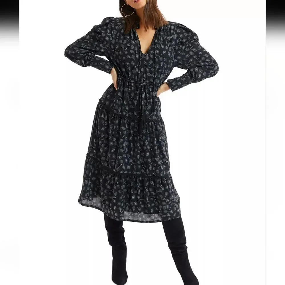 NEW ALLISON NEW YORK Meadow Print Maxi Dress Black Small